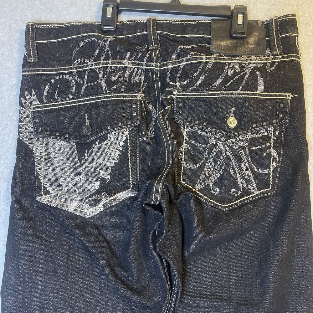 Artful Dodger Jeans Straight Black Embroidered Flap Pocket Y2K Baggy Skater